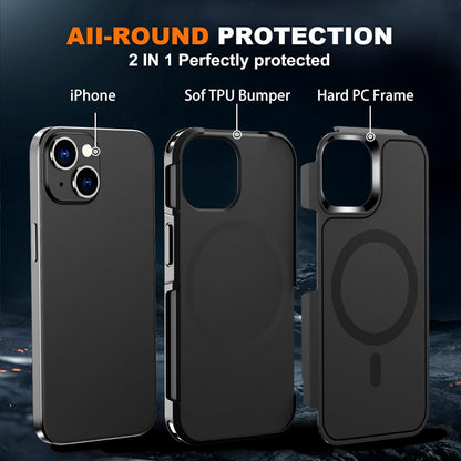 Magnetic Case for Iphone 15,14 & 13 6.1'',[Compatible with Magsafe][Heavy Duty Shockproof] [Military Grade Drop Protection][Non-Slip] Rugged Durable 2-Layer Hard Bumper Phone Cover-Matte Black