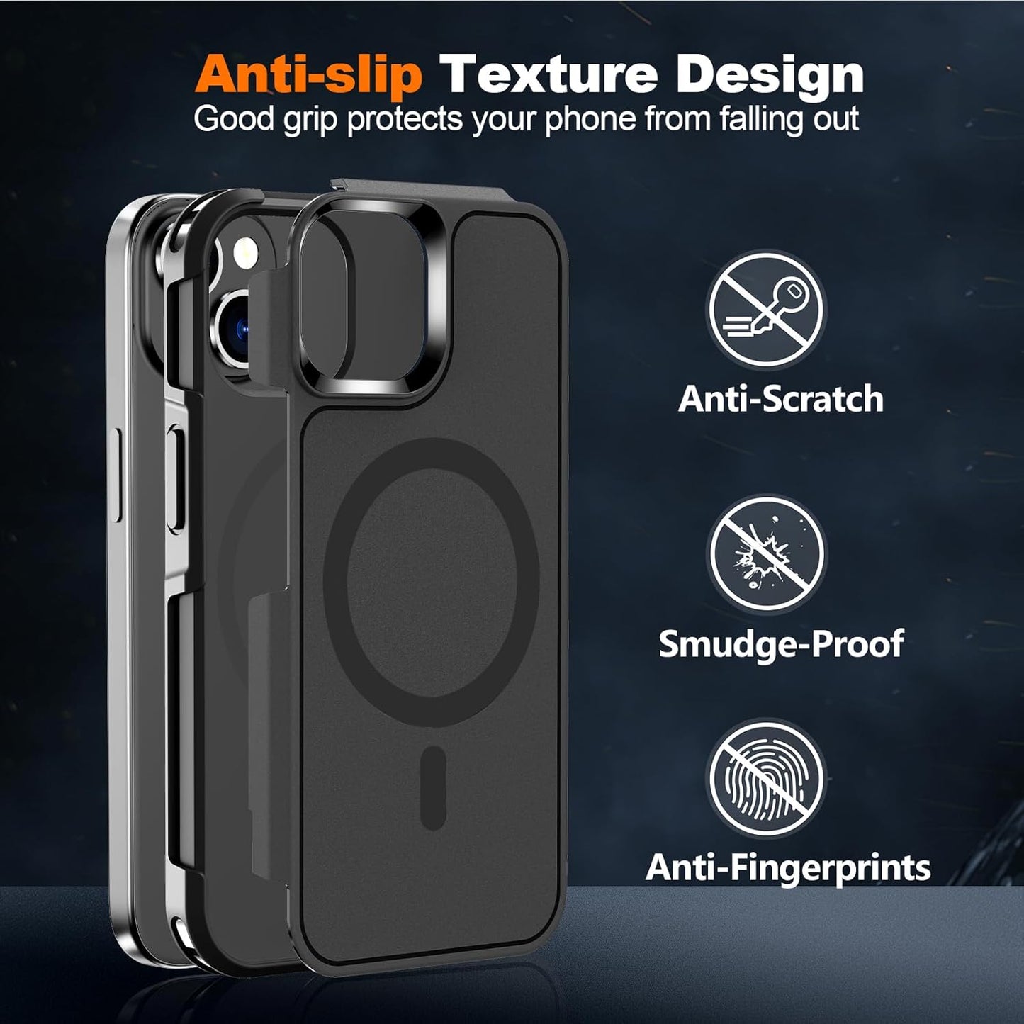 Magnetic Case for Iphone 15,14 & 13 6.1'',[Compatible with Magsafe][Heavy Duty Shockproof] [Military Grade Drop Protection][Non-Slip] Rugged Durable 2-Layer Hard Bumper Phone Cover-Matte Black