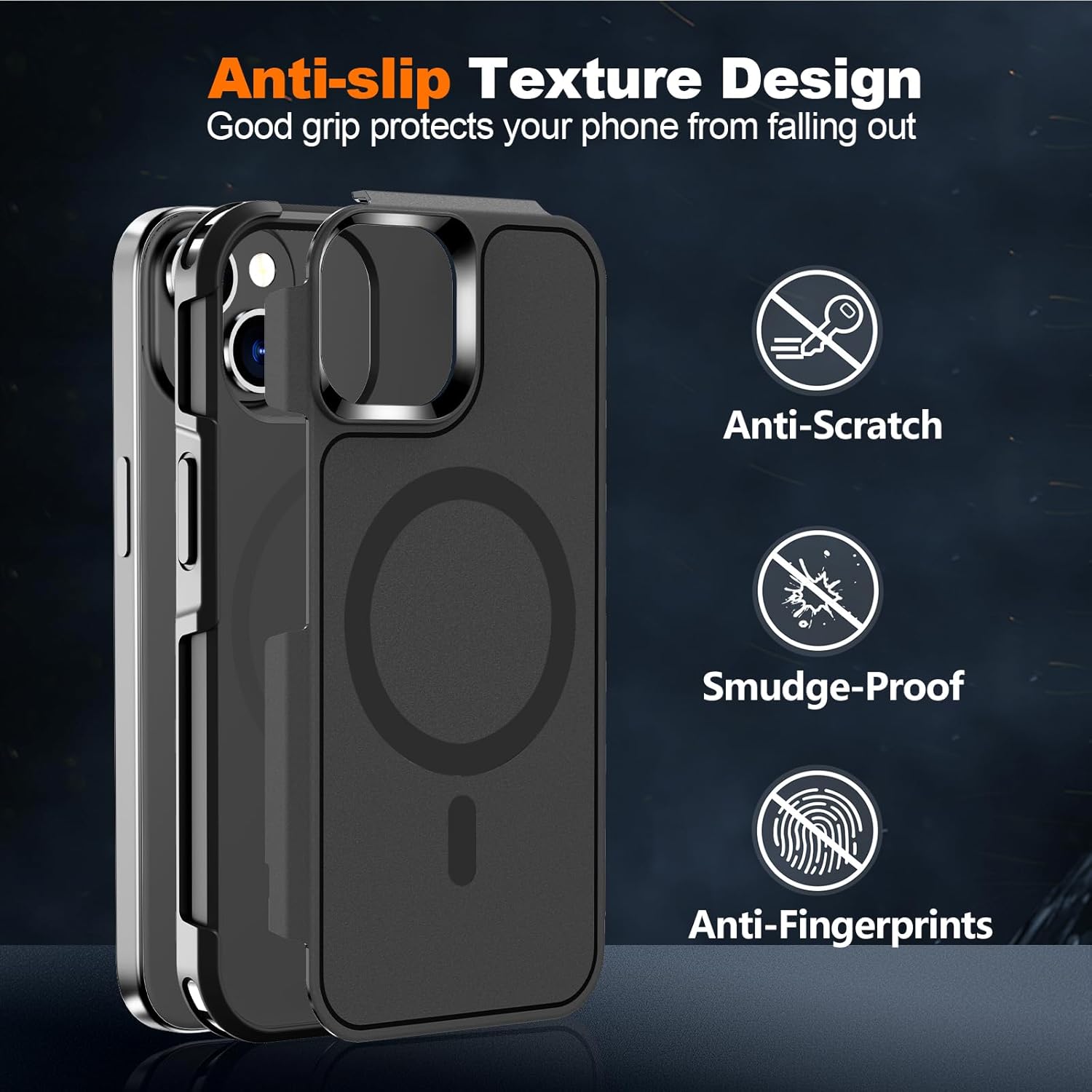 Magnetic Case for Iphone 15,14 & 13 6.1'',[Compatible with Magsafe][Heavy Duty Shockproof] [Military Grade Drop Protection][Non-Slip] Rugged Durable 2-Layer Hard Bumper Phone Cover-Matte Black