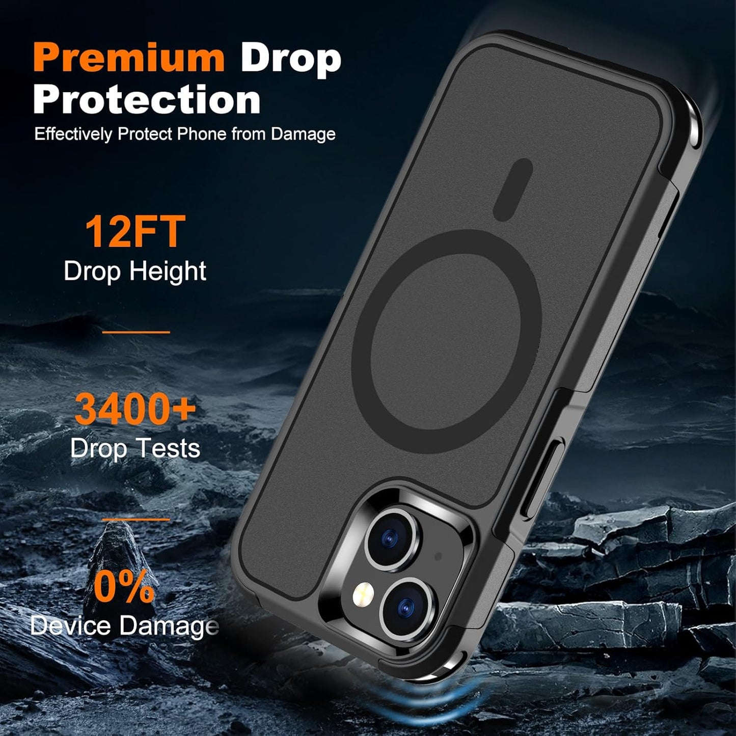 Magnetic Case for Iphone 15,14 & 13 6.1'',[Compatible with Magsafe][Heavy Duty Shockproof] [Military Grade Drop Protection][Non-Slip] Rugged Durable 2-Layer Hard Bumper Phone Cover-Matte Black