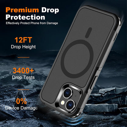 Magnetic Case for Iphone 15,14 & 13 6.1'',[Compatible with Magsafe][Heavy Duty Shockproof] [Military Grade Drop Protection][Non-Slip] Rugged Durable 2-Layer Hard Bumper Phone Cover-Matte Black
