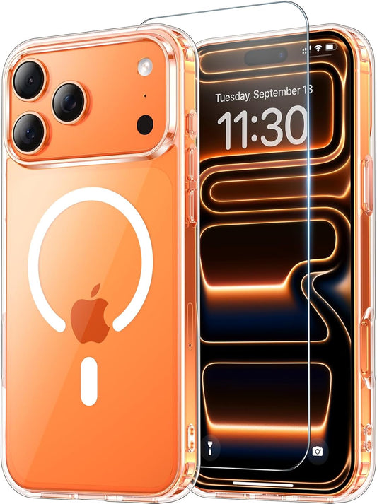 for Iphone 17 Pro Max Case Clear with Screen Protector, [Compatible with Magsafe][Anti-Yellowing][Military-Grade Protection] Shockproof Slim Magnetic Phone Case 6.9 Inch, Transparent