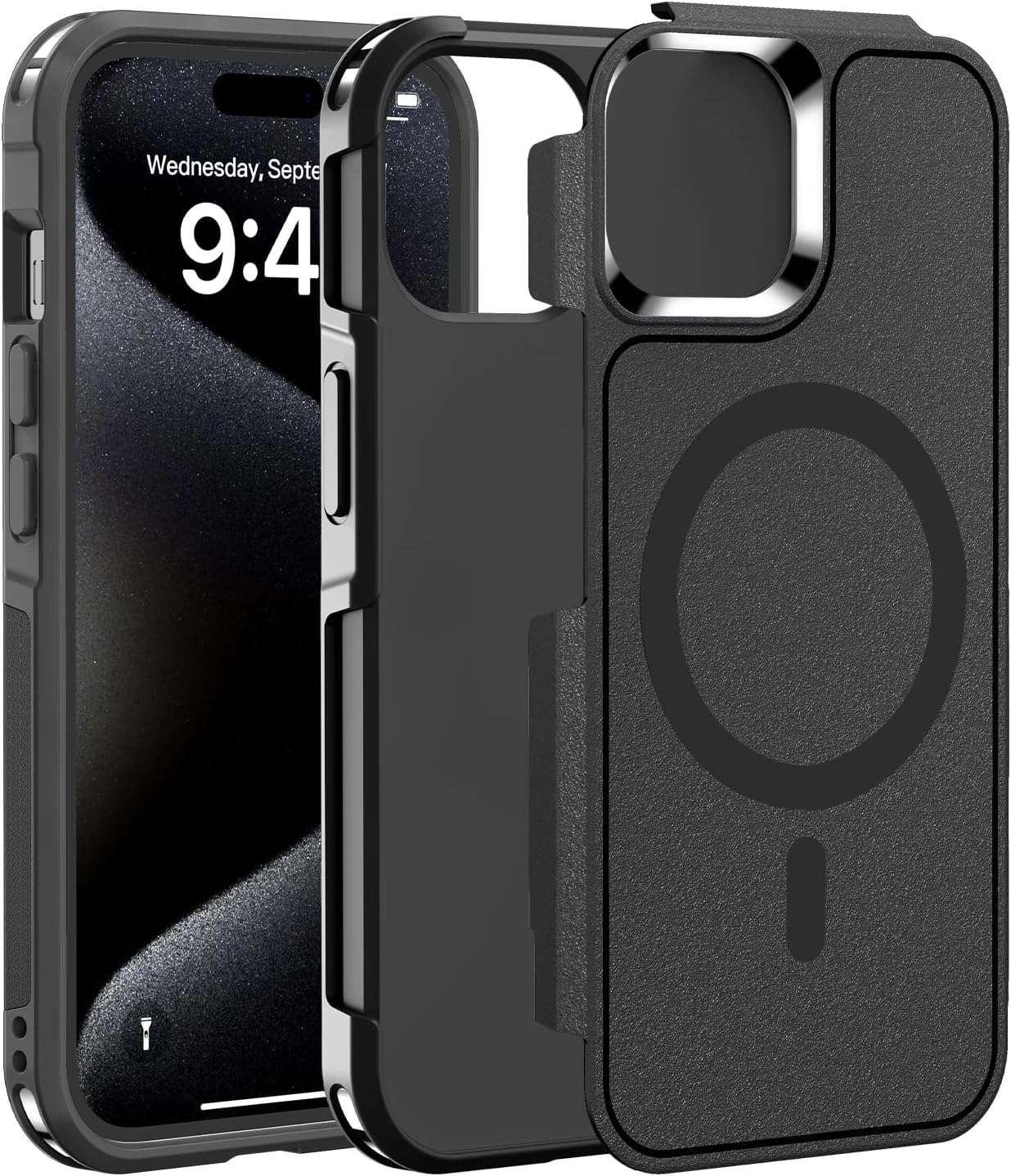 Magnetic Case for Iphone 15,14 & 13 6.1'',[Compatible with Magsafe][Heavy Duty Shockproof] [Military Grade Drop Protection][Non-Slip] Rugged Durable 2-Layer Hard Bumper Phone Cover-Matte Black