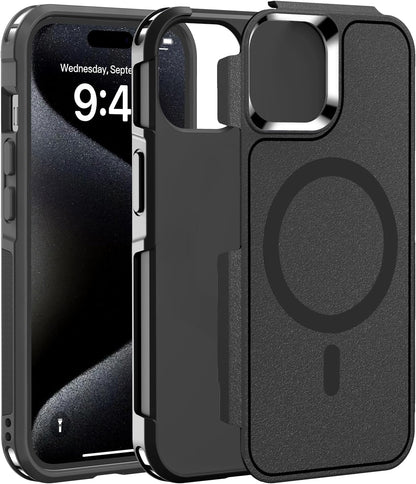 Magnetic Case for Iphone 15,14 & 13 6.1'',[Compatible with Magsafe][Heavy Duty Shockproof] [Military Grade Drop Protection][Non-Slip] Rugged Durable 2-Layer Hard Bumper Phone Cover-Matte Black